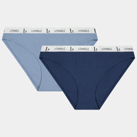 Everyday Cotton Bikini Bikini Twin Pack in DARK DENIM/FADED DENIM. Flat lay front view