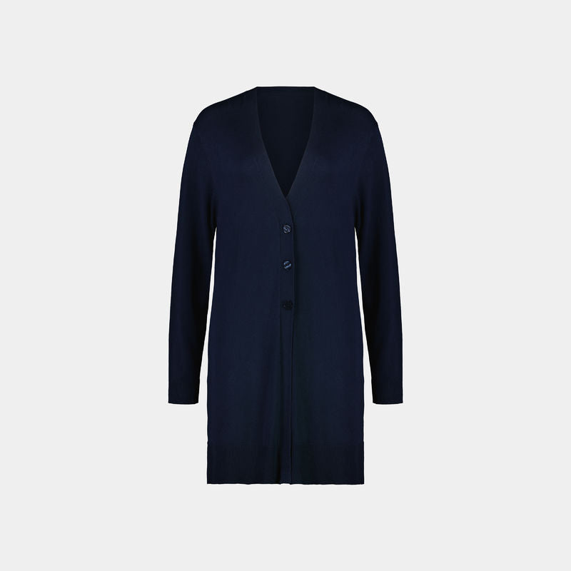 Halley Cardigan in REFLECTING POND. Flat lay front view