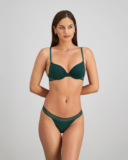 Stripe Elastic & Papertouch Push Up Bra in RAIN FOREST. Feature shot