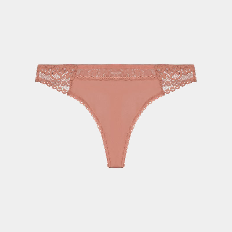 Devoted Thong in ASH ROSE. Flat lay front view