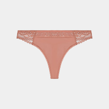 Devoted Thong in ASH ROSE. Flat lay front view