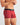 Model wears Everyday Essential Mens Trunk in TIBETAN RED. On body side view