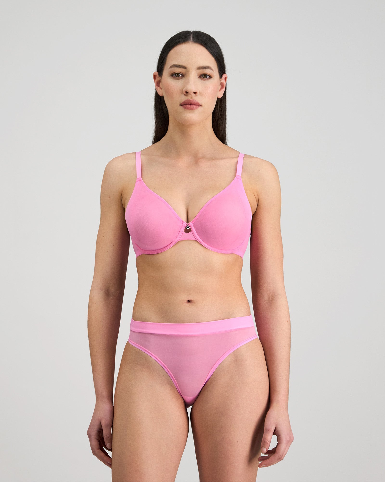 Lightweight High Cut Brief in BUBBLEGUM PINK. Flat lay back view