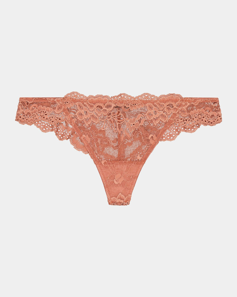 My Fit Lace Thong in CINNAMON. Flat lay front view