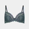 Yvette Lace Underwire Bra in DARK SLATE. Flat lay front view