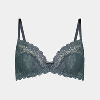 Yvette Lace Underwire Bra in DARK SLATE. Flat lay front view