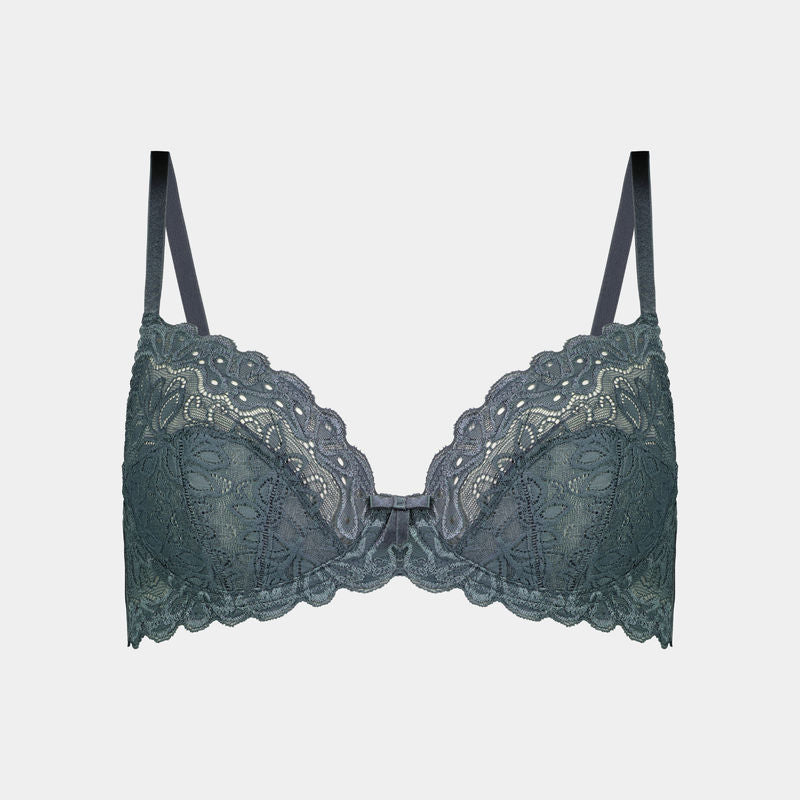 Yvette Lace Underwire Bra in DARK SLATE. Flat lay front view