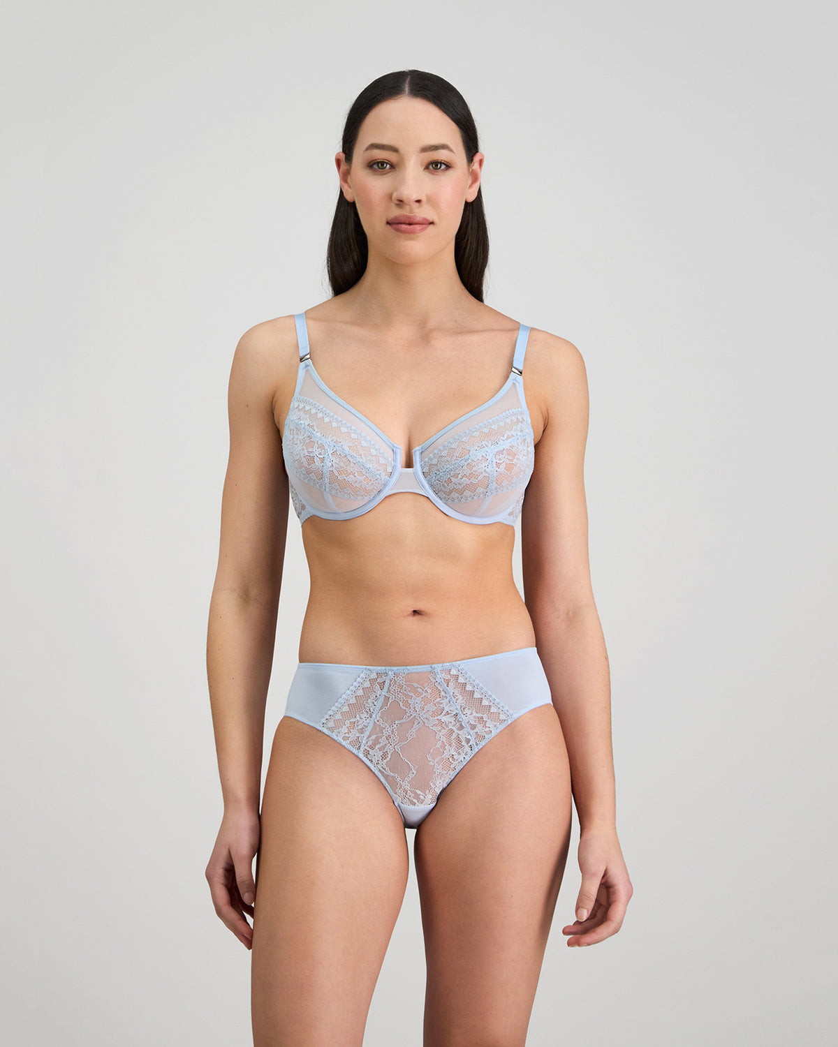 Amplify Underwire Bra in SKYWAY. Flat lay back view