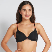 Model wears Hold Me Contour Bra in BLACK/NEON. On body front view