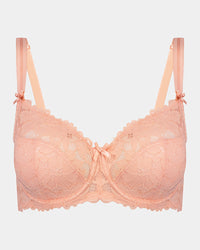 Alice Underwire Bra in PEACH BUD. Flat lay front view