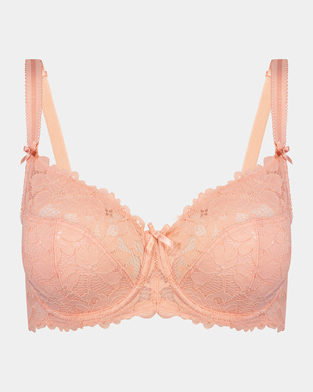 Alice Underwire Bra in PEACH BUD. Flat lay front view