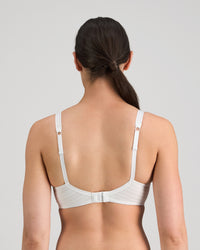 Model wears Rita Contour Bra in WHITE. On body back view