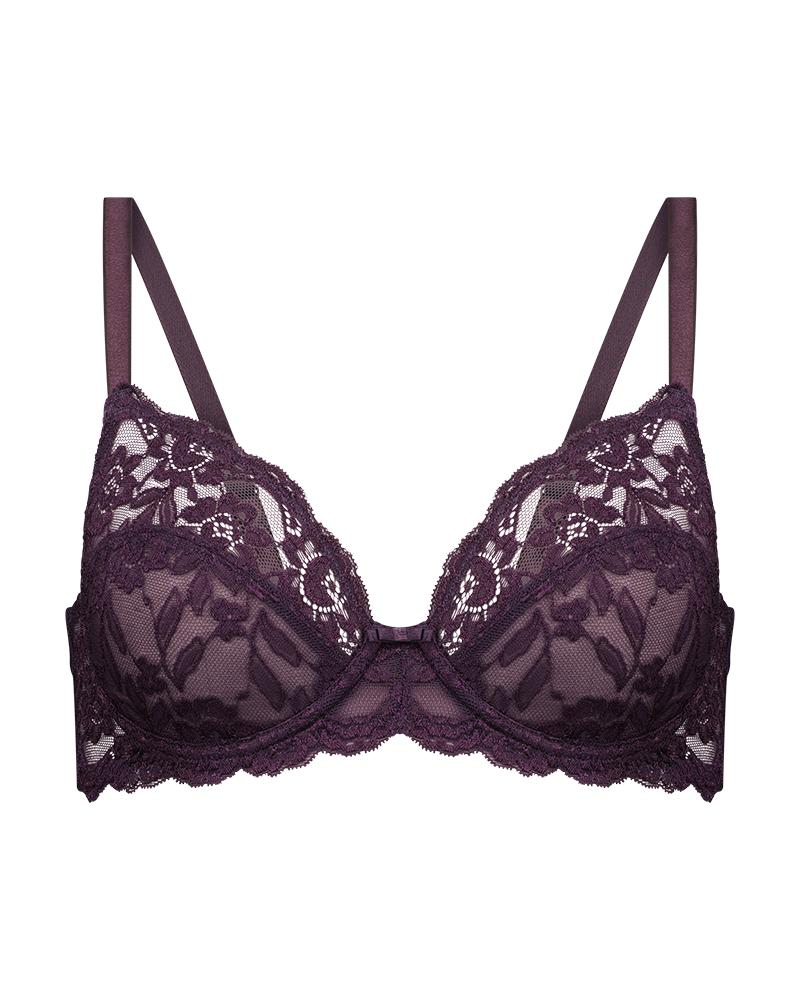 Baroque Underwire Bra in PLUM PERFECT. Flat lay front view