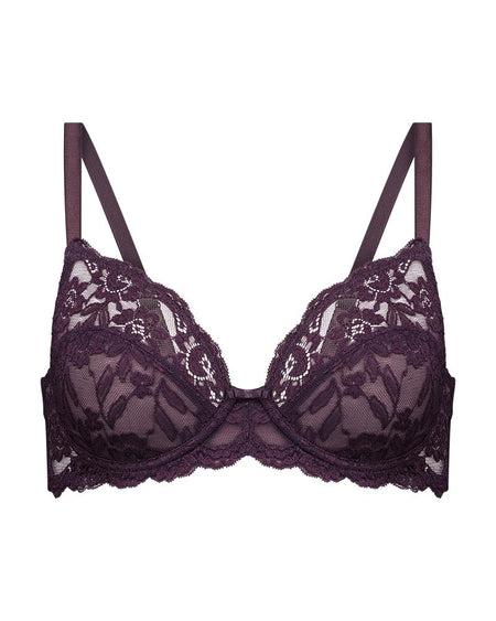 Baroque Underwire Bra in PLUM PERFECT. Flat lay front view