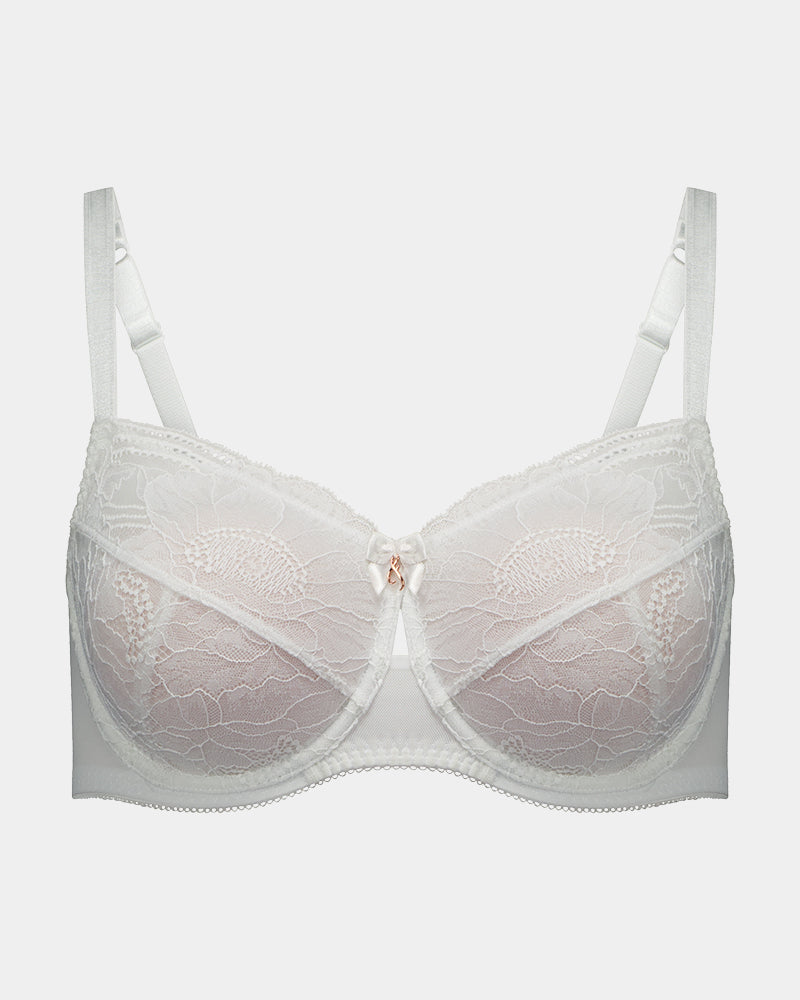 Muse Underwire Bra in WHITE. Flat lay front view
