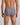 Model wears Cotton Stretch Mens Brief in ASH PINSTRIPE. On body back view