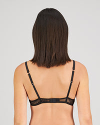 Model wears Scarlet Lover Push Up Bra in BLACK. On body back view