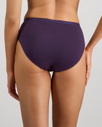 Model wears Body Cotton Bikini in PURPLE VELVET. On body back view