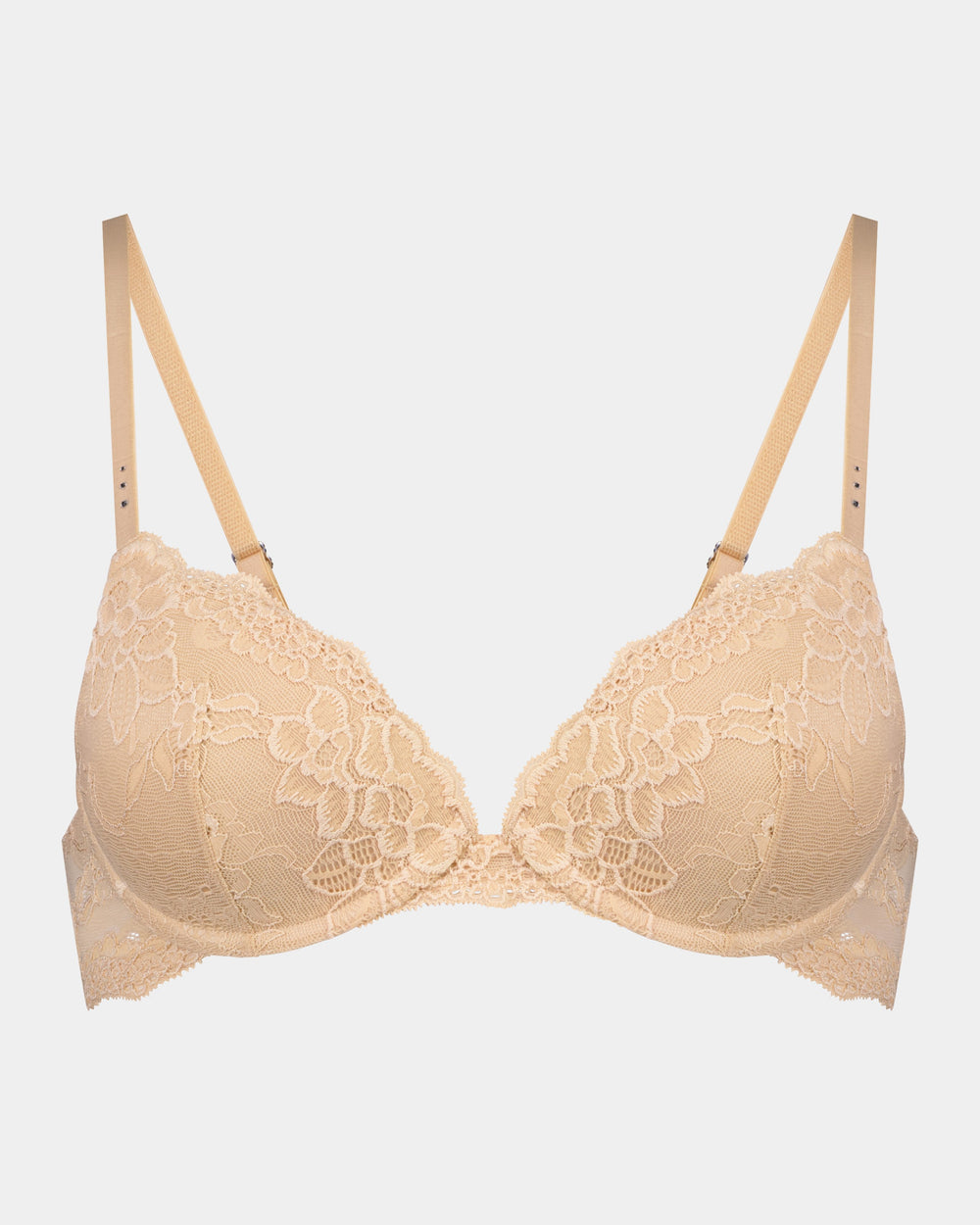 My Fit Lace Push Up Bra in FRAPPE. Flat lay front view
