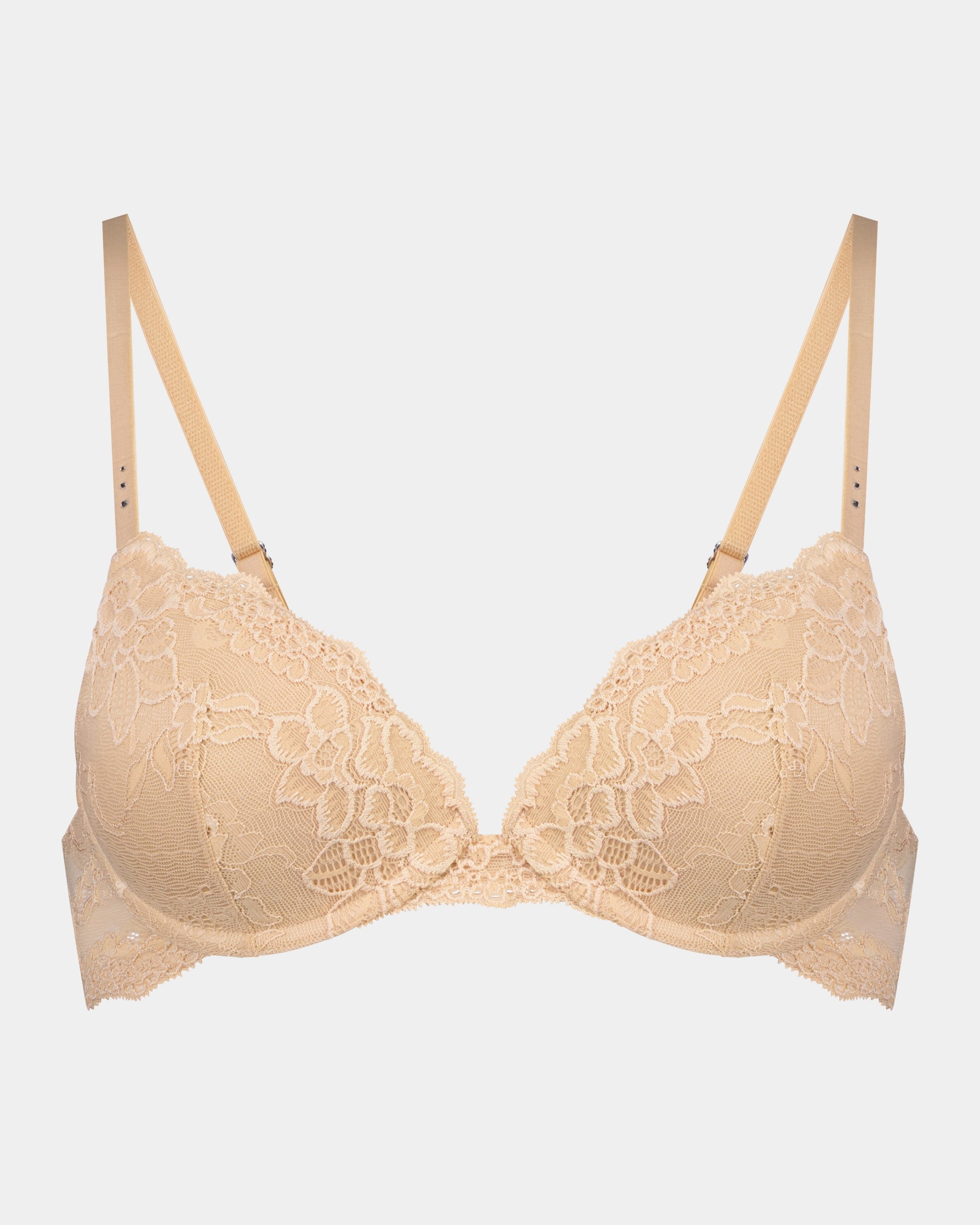 My Fit Lace Push Up Bra in FRAPPE. Flat lay front view