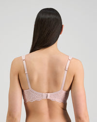 Model wears Midnight Express Underwire Bra in PALE LILAC. On body back view