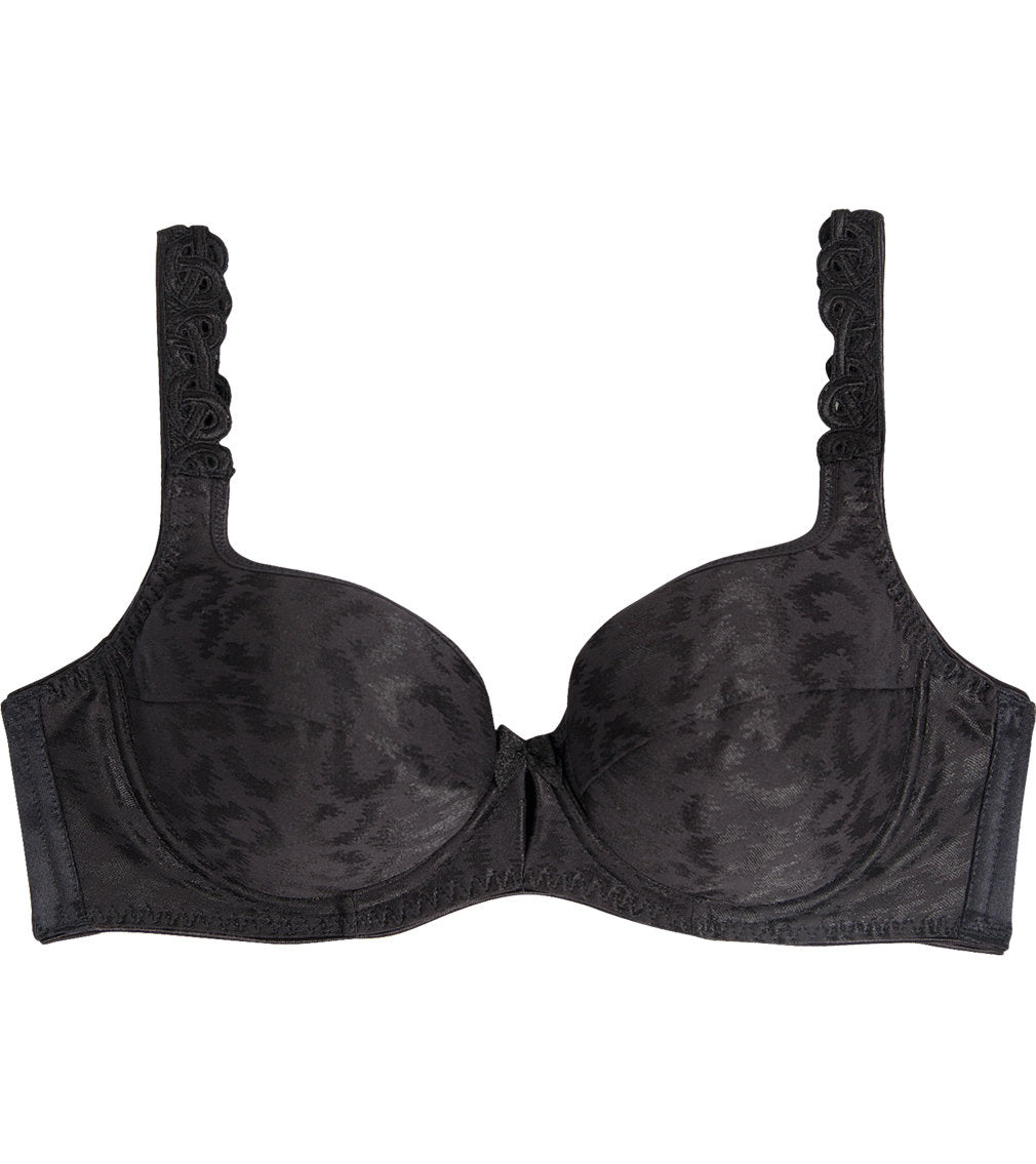 Damask Contour Bra in BLACK. Flat lay front view