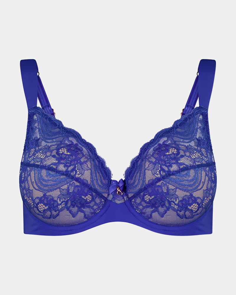 Intrigue Contour Bra in DAZZLING BLUE. Flat lay front view