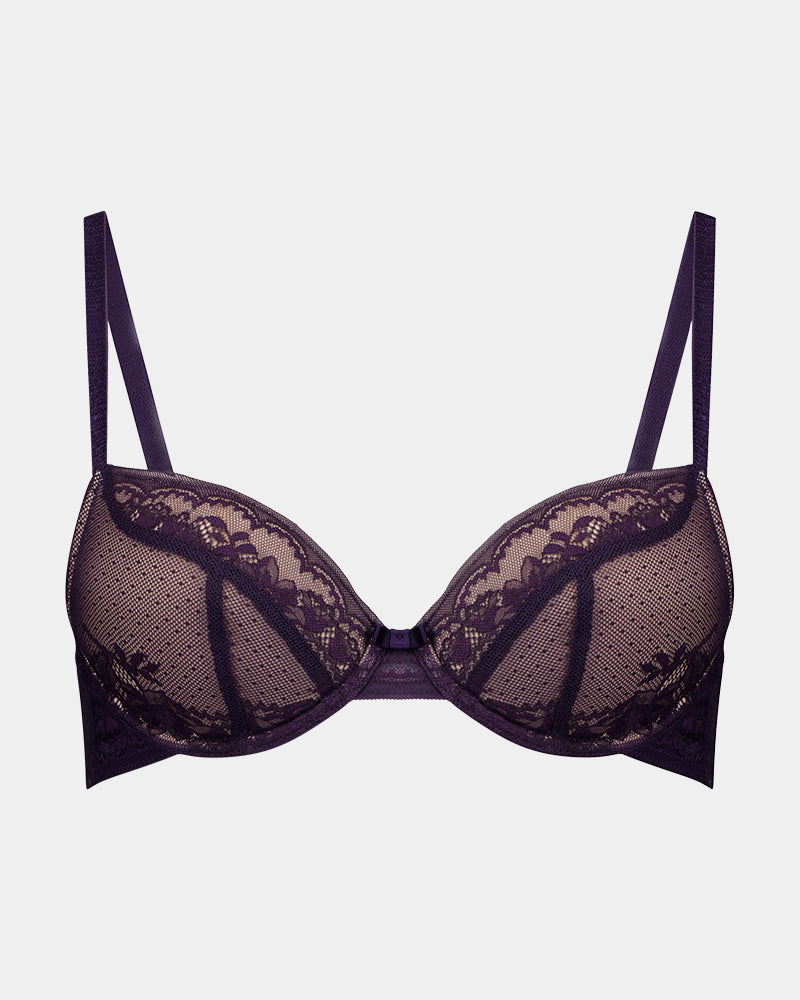 Madison Contour Bra in PURPLE VELVET. Flat lay front view
