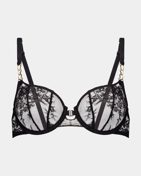 Scarlet Lover Underwire Bra in BLACK. Flat lay front view