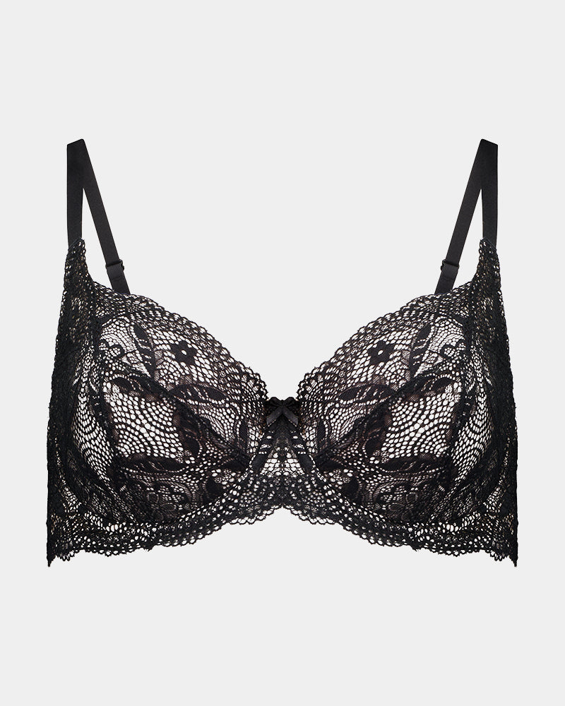 Juniper Underwire Bra in BLACK. Flat lay front view