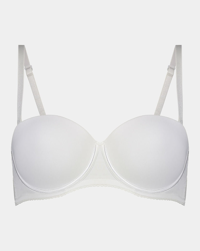 Body Basics Strapless Bra in WHITE. Flat lay front view