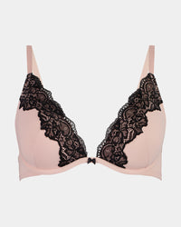 Aziza Contour Bra in SILVER PINK/BLACK. Flat lay front view