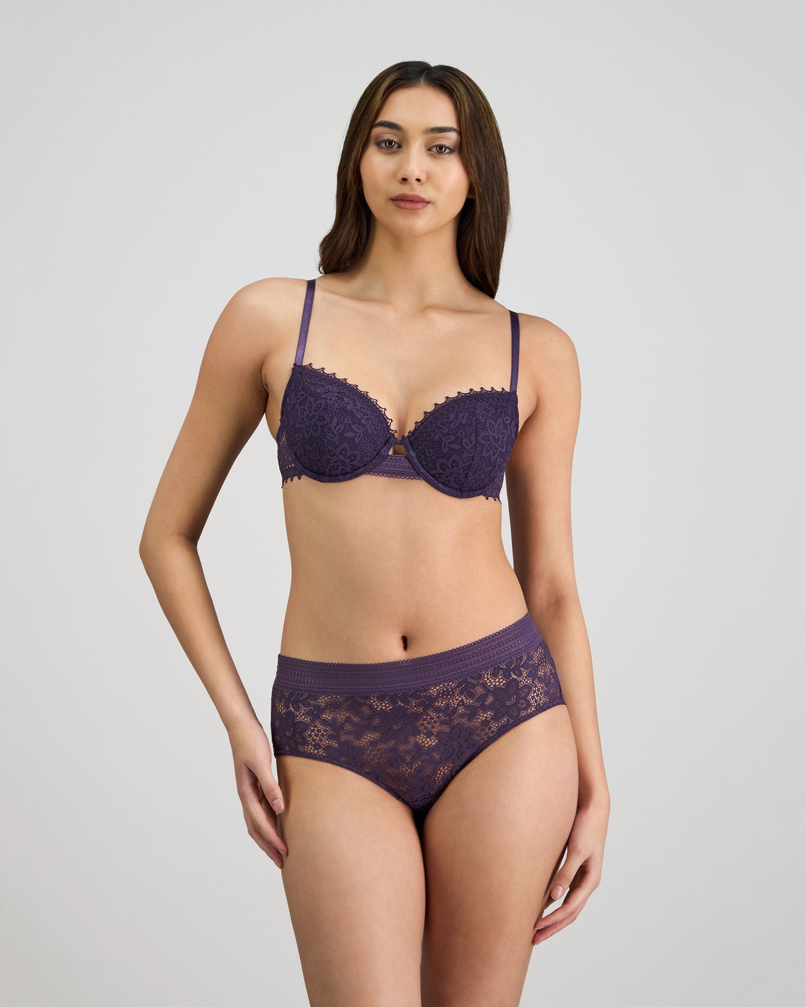 Jessie Contour Bra in PURPLE VELVET. Flat lay back view