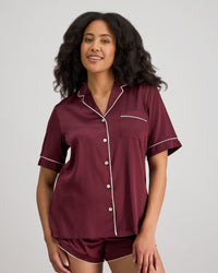 Model wears Holly Short Pj Set in FIG. On body front view
