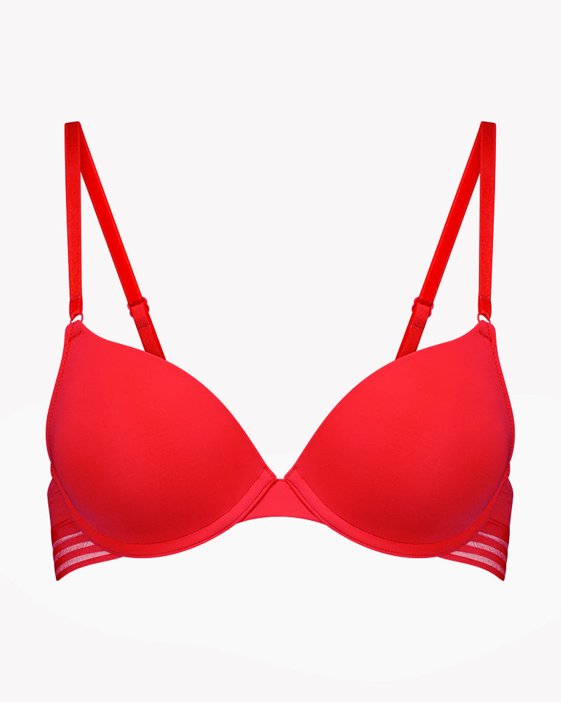 Stripe Elastic & Papertouch Push Up Bra in SALSA. Flat lay front view