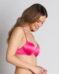 Model wears Beautiful Reasons Push Up Bra in CABARET. On body side view