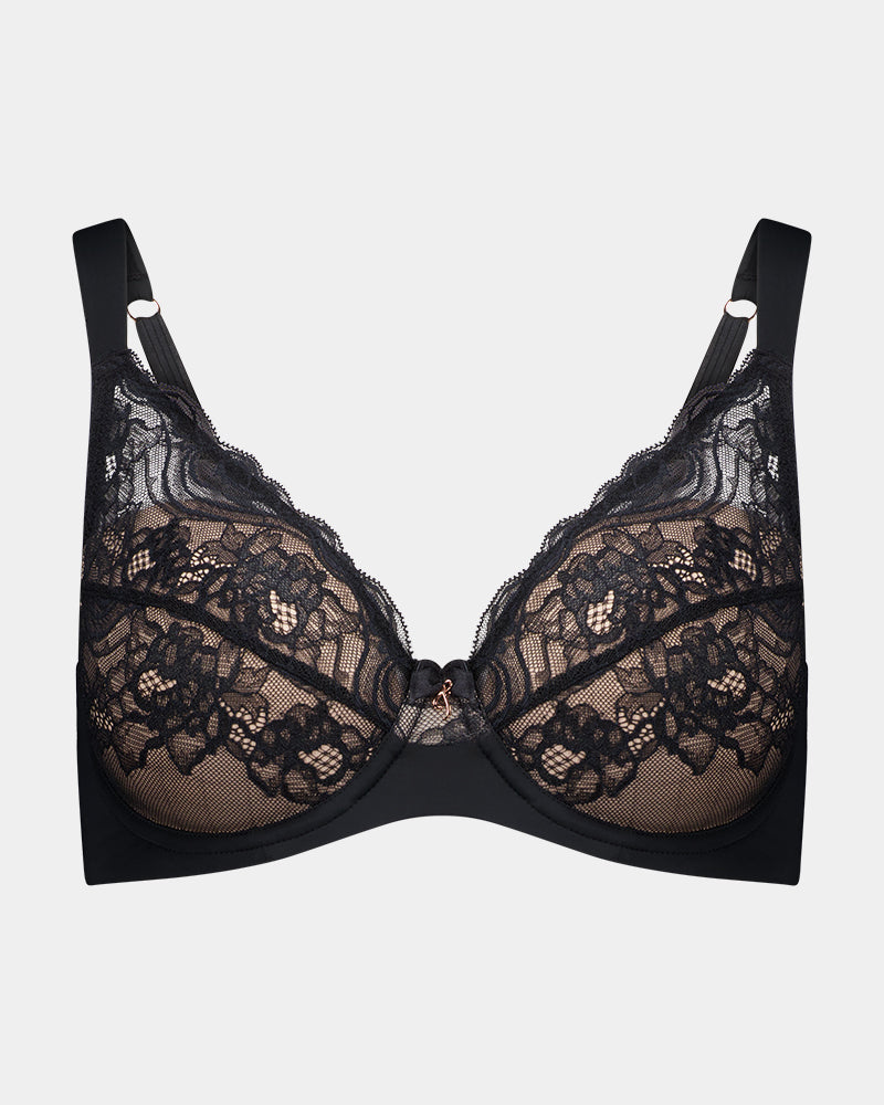 Intrigue Contour Bra in BLACK. Flat lay front view