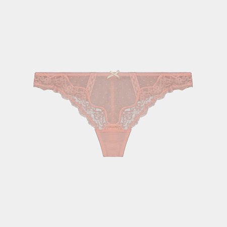 Giselle Thong in IMPATIENS PINK/GARDENIA. Flat lay front view
