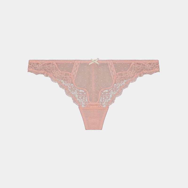 Giselle Thong in IMPATIENS PINK/GARDENIA. Flat lay front view