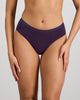 Model wears Body Cotton Bikini in PURPLE VELVET. On body front view