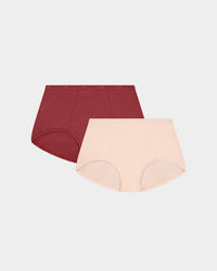 Body Cotton Full Brief Twin Pack in OXBLOOD RED/PEARL BLUSH. Flat lay front view