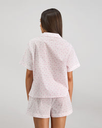Model wears Smoothie Short Pj Set in FESTIVAL BLOOM. On body back view