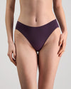 Model wears Au Naturel High Cut Brief in PLUM PERFECT. On body front view