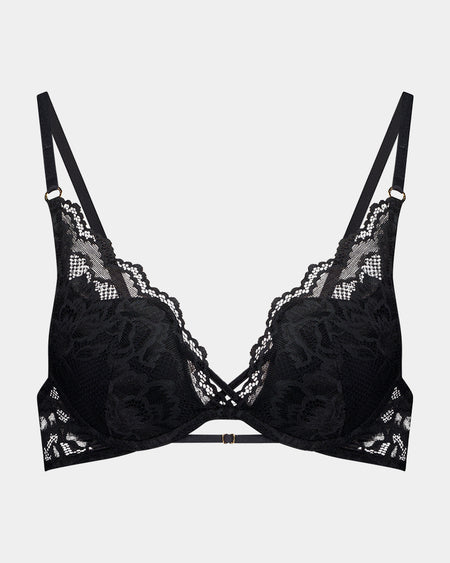 Addison Push Up Bra in BLACK. Flat lay front view