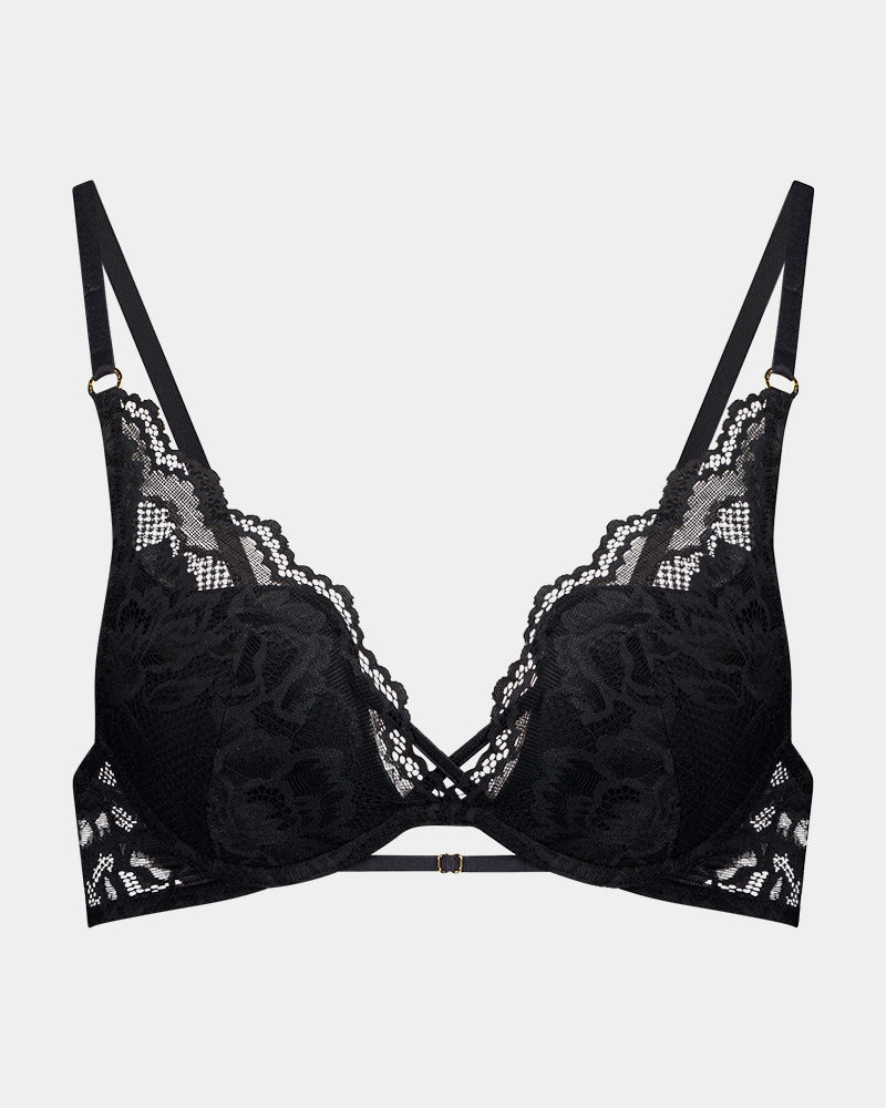 Addison Push Up Bra in BLACK. Flat lay front view