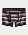 Bold Stripe Mens Trunk in BLACK/PLUM STRIPE. Flat lay front view