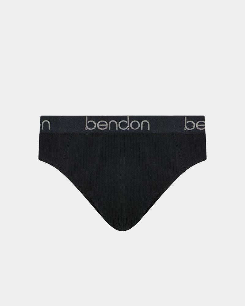 Cotton Texture Mens Brief in BLACK. Flat lay front view
