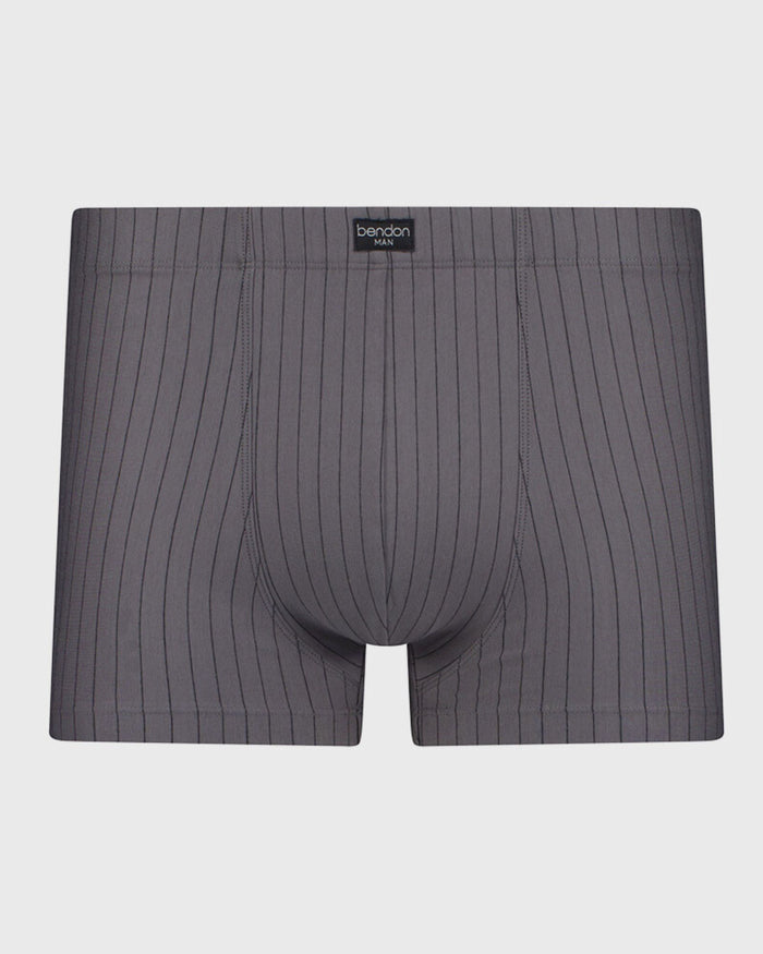 Cotton Stretch Mens Trunk in ASH PINSTRIPE. Flat lay front view