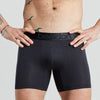Model wears Bamboo Mens Trunk in BLACK. On body front view