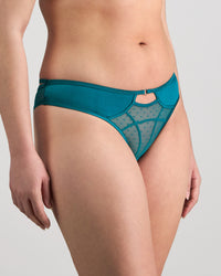 Model wears Lottie Brazilian in EVERGLADE. On body side view